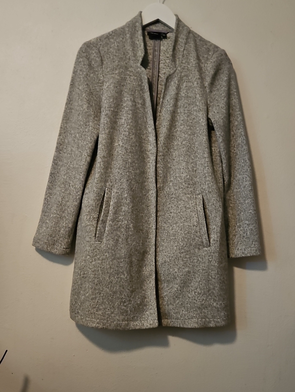 Vero Moda Light Gray Wool-Blend Open Front Pea Coat